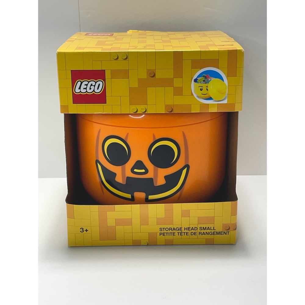 NEW Lego Storage Head Small Halloween Pumpkin ~ Orange Jack O Lantern NEW NIB